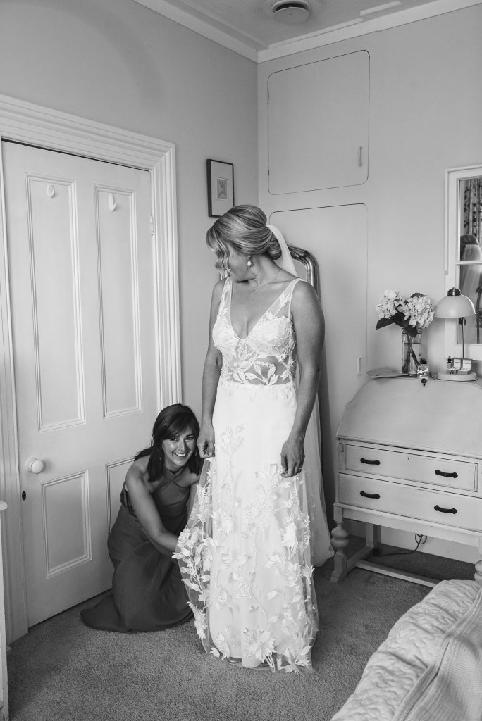 Lydia’s dress was made out of 3D lace manipulated & constructed to look like it ‘came like that’ heavily adorned around the hem and creeping up to a ‘V’ neck bodice, which has extra sparkle and sea pearls added – a truly bespoke Wedding dress for one of my best friends!